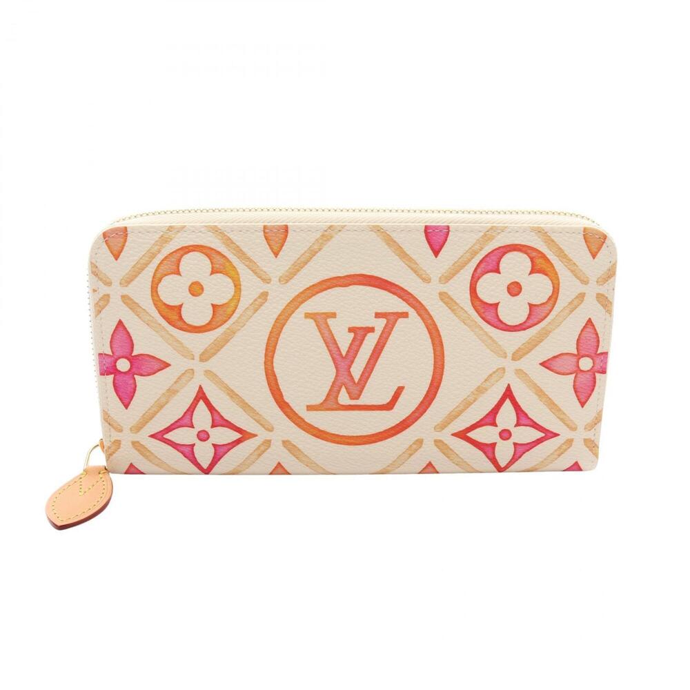 Louis Vuitton Zippy Wallet by the Pool Coral Round Long Leather Coated Canvas...